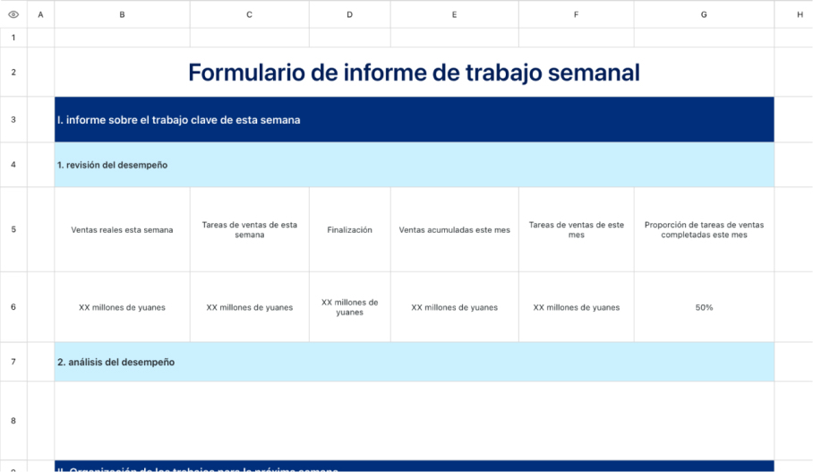 Formulario de informe de trabajo semanal